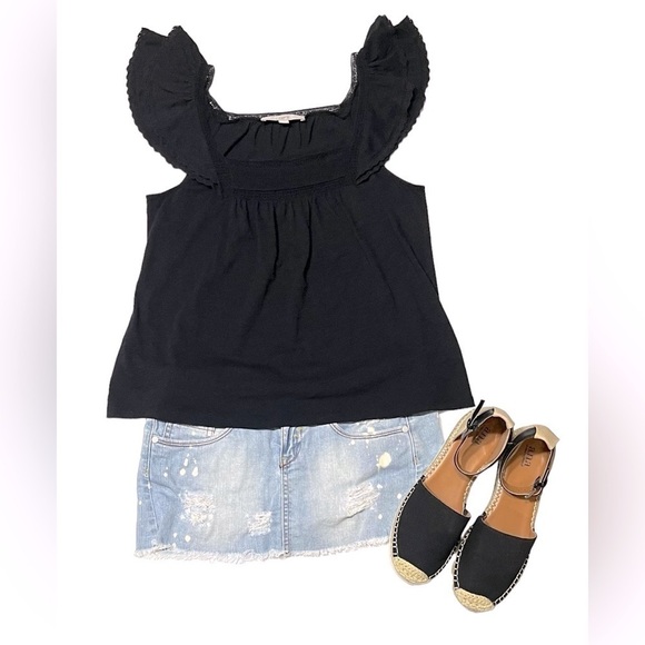 Loft Black Smocked Ruffle Lace Sleeved Blouse Women’s Size Small Bohemian Top - Picture 16 of 16